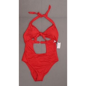 NWT Shade & Shore Tie Front Cut Out Swimsuit Red M